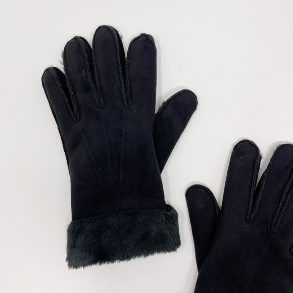 Fownes Faux Fur Faux Suede Leather Gloves Black OS - Picture 3 of 11